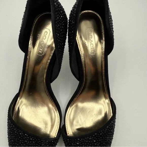 COACH Camille Heels Black Suede Rhinestone Pointed Toe Pumps 6.5 - Picture 9 of 16